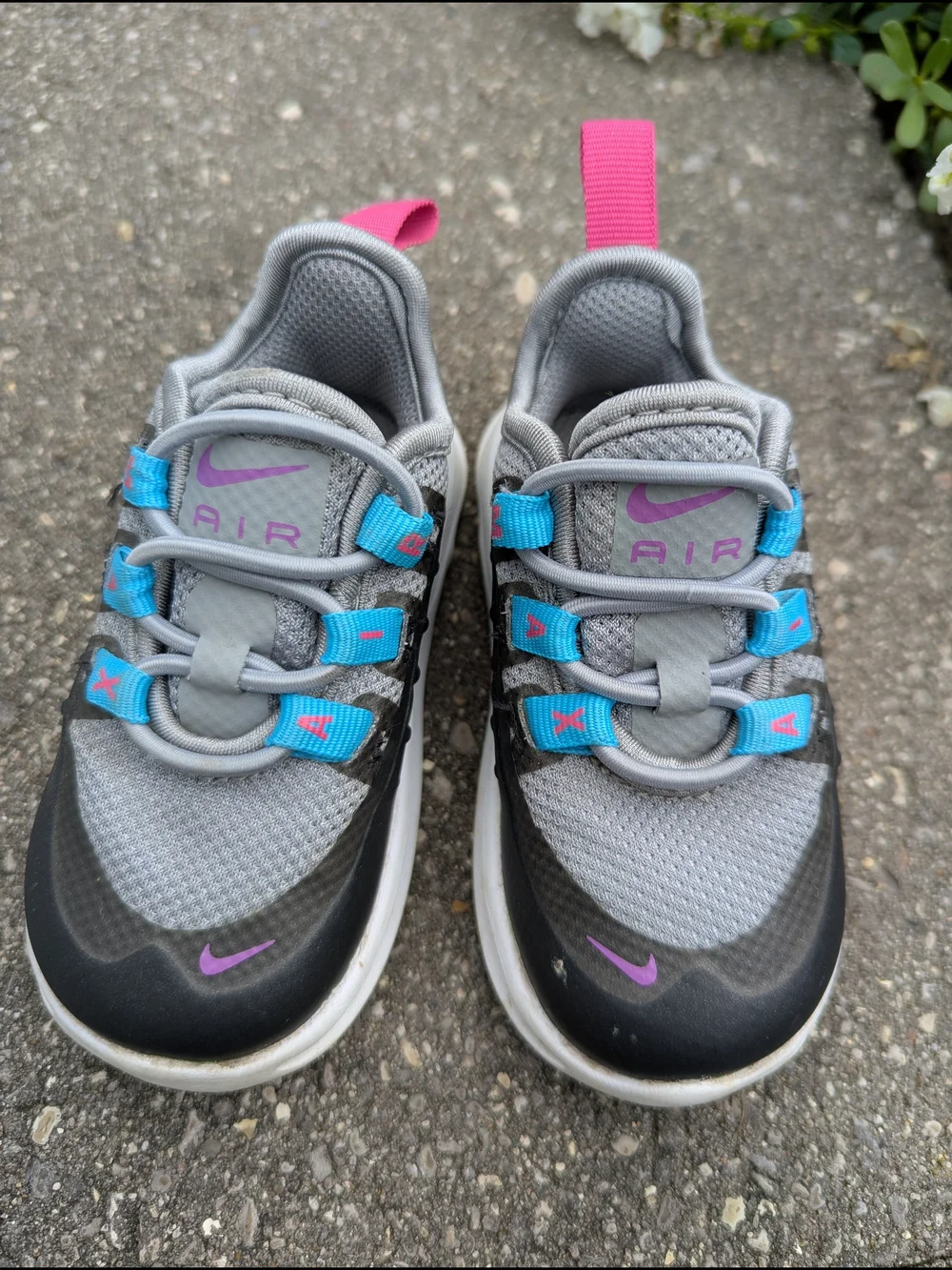 Nike Kids' Gray and Black Max Air Sneakers with Pink Accents